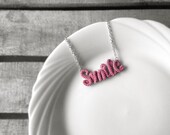 Smile Necklace, Word Pendant Necklace, Inspirational Personalized Necklace, Crochet Wrap Jewelry, Friendship Necklace, Mauve
