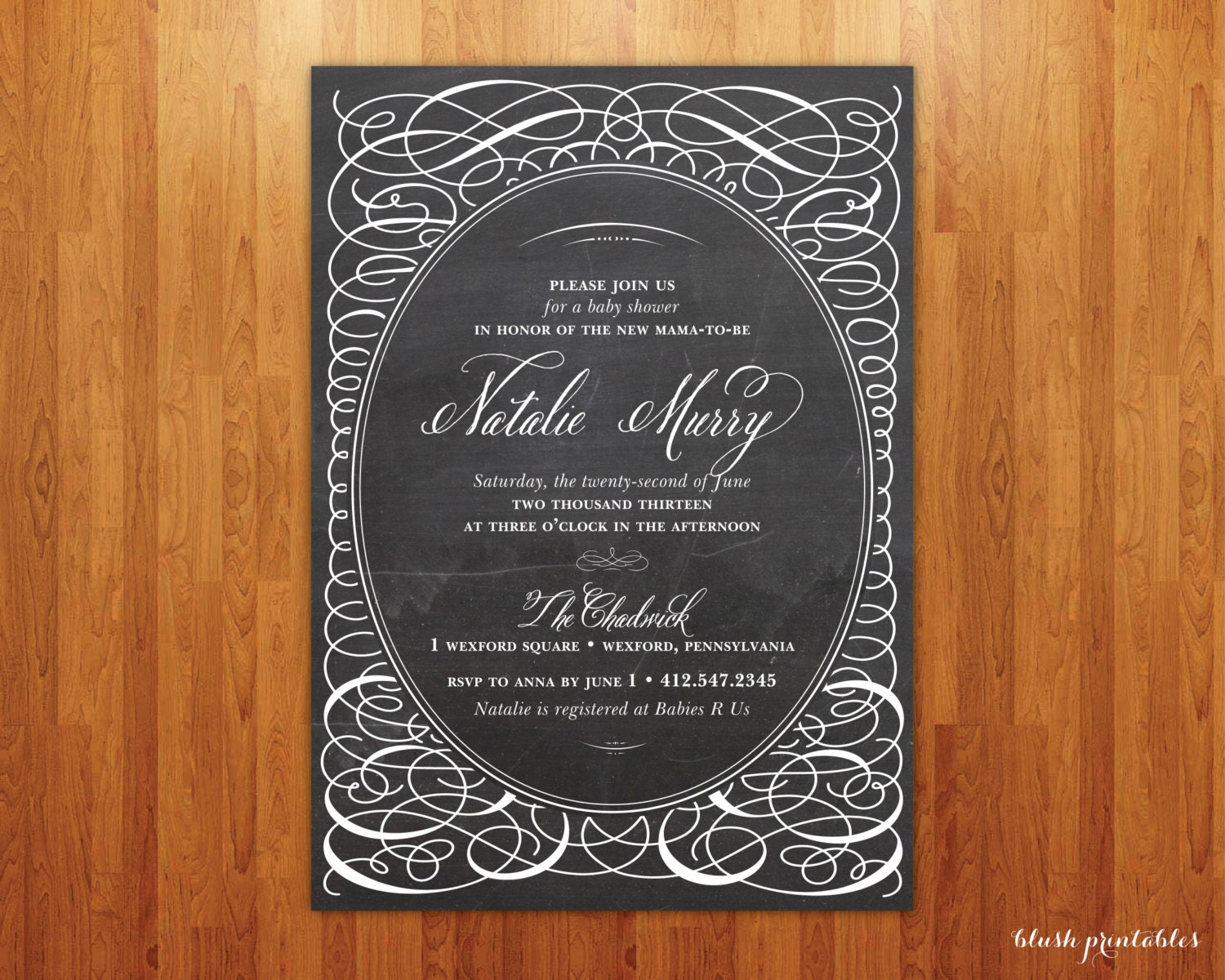 Chalkboard Baby Shower Invitation - 5x7 JPG Printable DIY File - Hand-Drawn Baby Shower