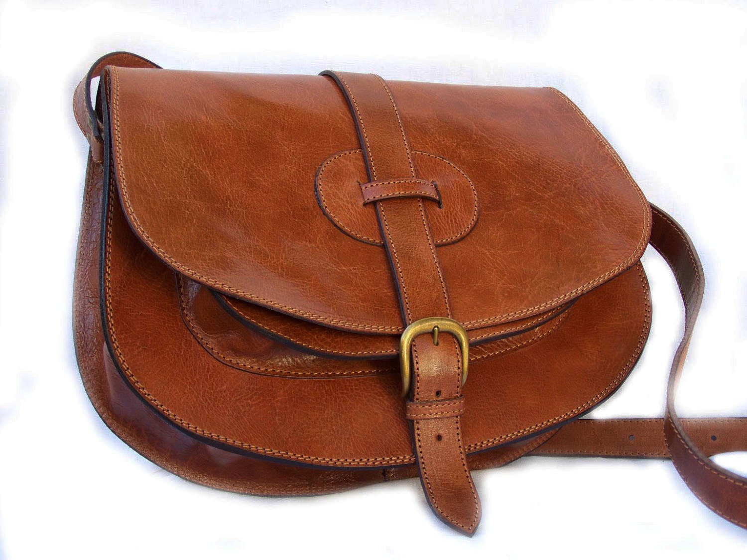 goldmann xl-medium brown leather bag, leather messenger leather cross-body purse satchel saddle bag, fits a 11" laptop