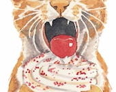 Cat Watercolor Painting PRINT - Open Edition, Cupcake Watercolour, Food Art, 8x10 Print