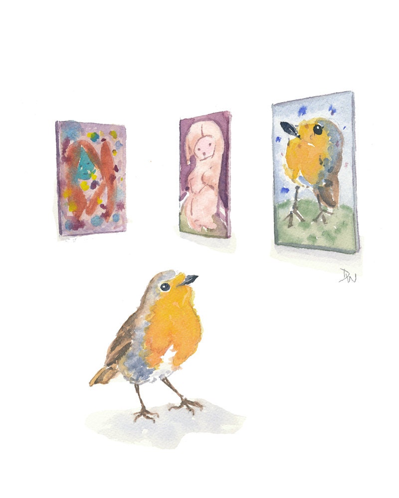 Robin Watercolour Bird Painting - Original Watercolor, Art Gallery, 8x10 Bird Illustration