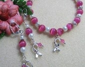 Breast Cancer Awareness Pink Cats Eye Earrings and Bracelet Set "Pray for a Cure"