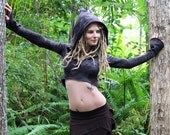 RESERVED SALE Hemp Fleece Dark Earth Pixie Goddess Cropped Yoga Hoodie