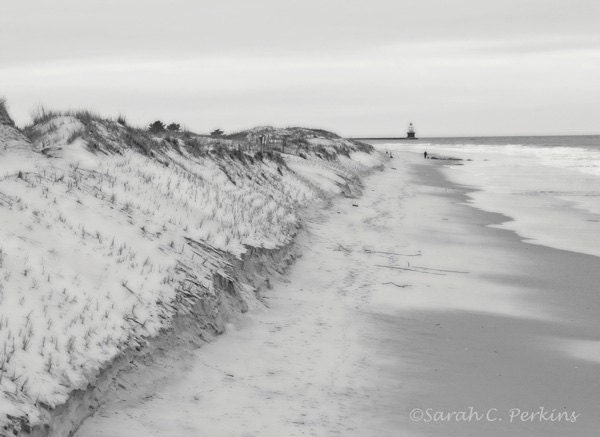 B&W Beach Photography Delaware Lighthouse Photography Sand Dune White Sky Ocean Fine Art print 8x10 Nautical beach decor summer