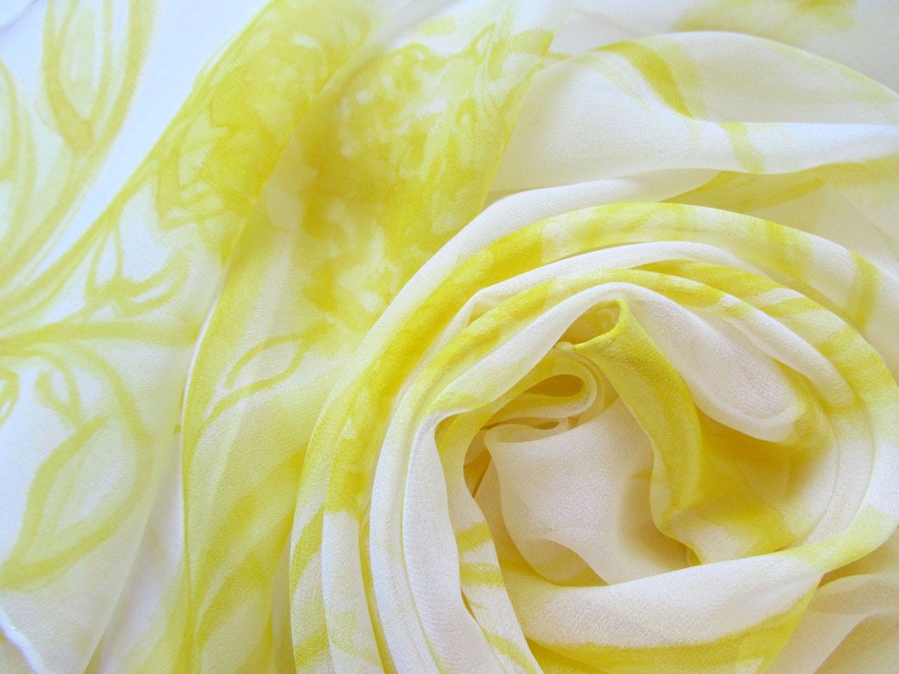 Silk Scarf, Hand Painted - Spring Gardens - Sheer Lemon Yellow Scarf - Made to Order