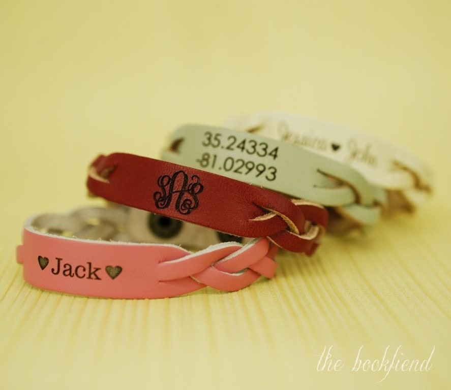 Your favorite quote --- custom engraved 1/2" braided leather bracelet