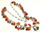 Vintage Fetish Pottery Necklace - Bright Multi Colors & Silvertone Bells
