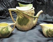 Vintage McCoy Pitcher Sugar and Creamer / Grecian Line 24K Gold No 453 / Funky Vintage Tea Set