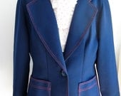 Snazzy Blue Blazer with Red Stitching Detail / Big Pockets with Red Stitching / Red White and Blue