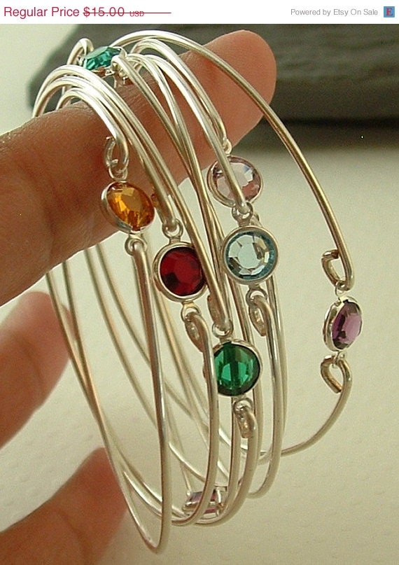 On Sale 10 % off - Birthstone bracelets , stacking silver bangle bracelets, gemstone bangle, bracelet ,thin bracelet