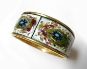 Vintage Enameled Peacock Clamper Hinged Bracelet