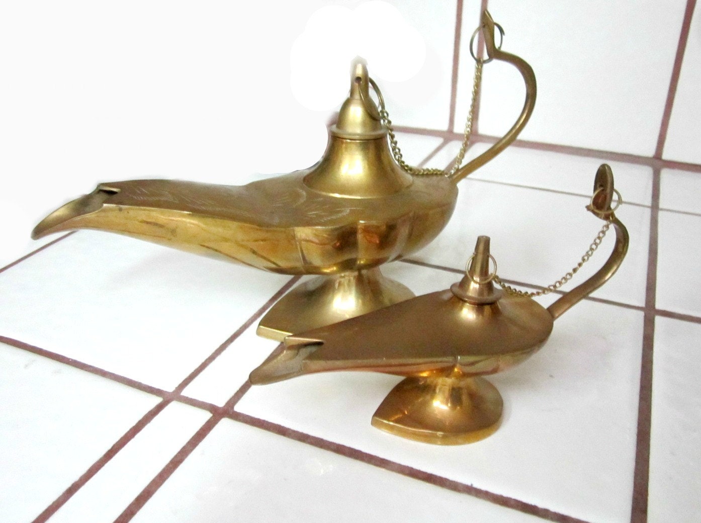 Vintage Brass Aladdin Lamp Lamps 2 Large Small
