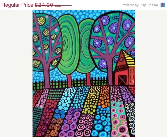 50%  OFF SALE - 11x14 Landscape Art - TREE Print - Tree Folk Art Poster