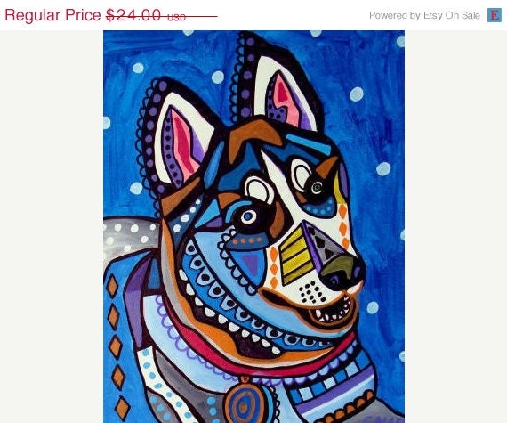 50% OFF SALE - Blue Dog Art - Siberian Husky Art Print Poster of Paintings Dog Portrait Unique - Wedding Gifts