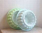 Vintage Tupperware jello Molds Pastel Set Mint Green and Aqua or Light blue with lid Kitsch Kitchen Decor