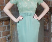 1960s Emma Domb Bombshell Dress/ Lace wiggle Dress/ Soft pale Green Dress 850