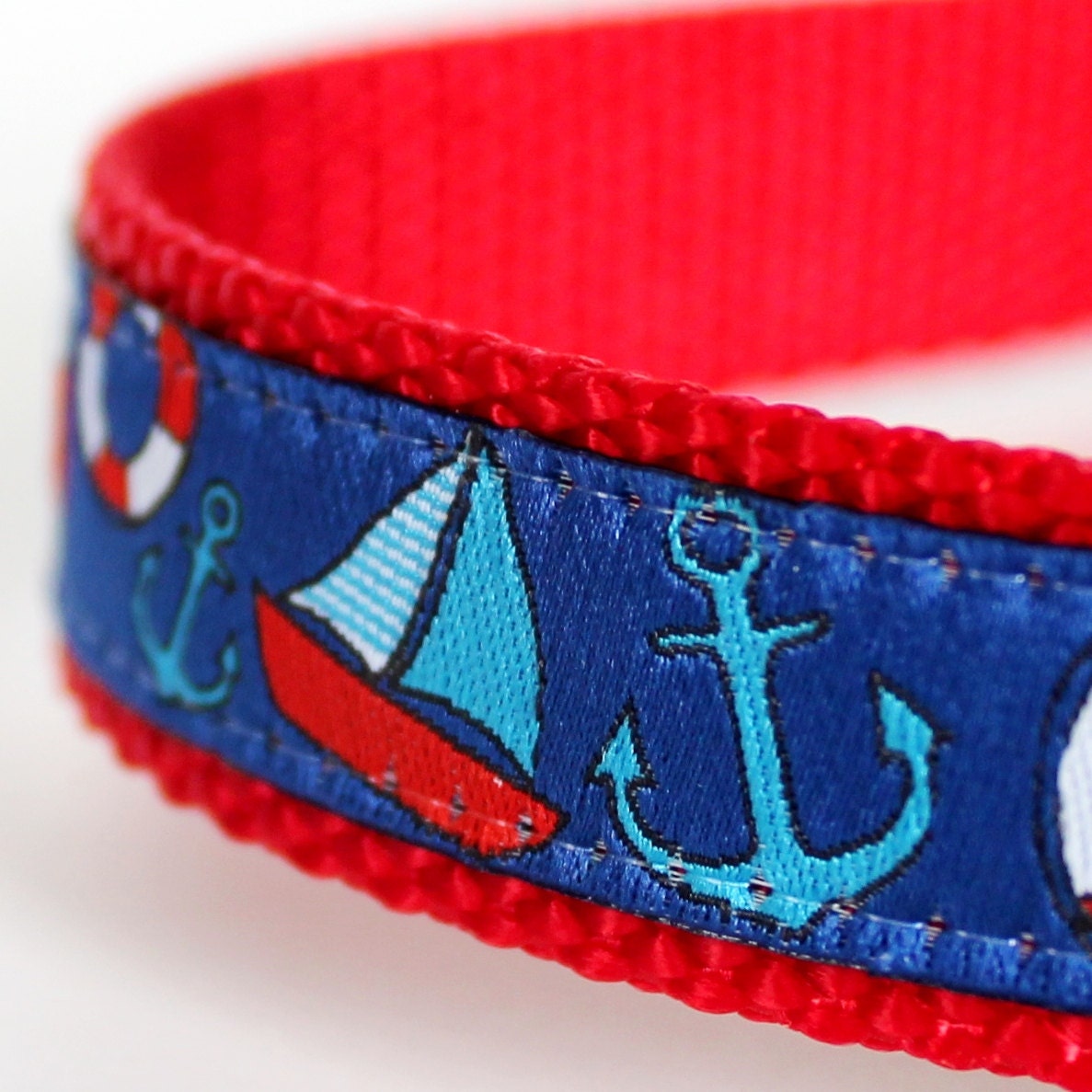 Blue Sailing Away Dog Collar / Nautical ribbon / Preppy Pet Collar