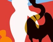 FIGURES  Number 5 in Orange, Gold, Blue, Black, White on RED -   Large Minimalist Digital Abstract Decor Giclee - Free USA Shipping
