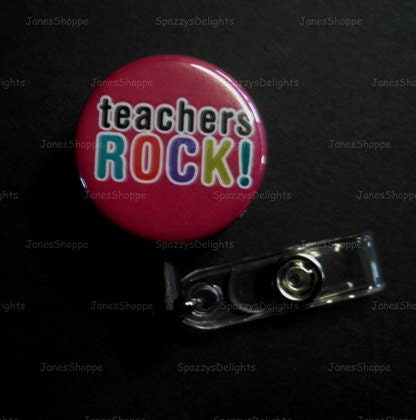 Teachers Rock (Pink) ID Button Badge Button Reel.