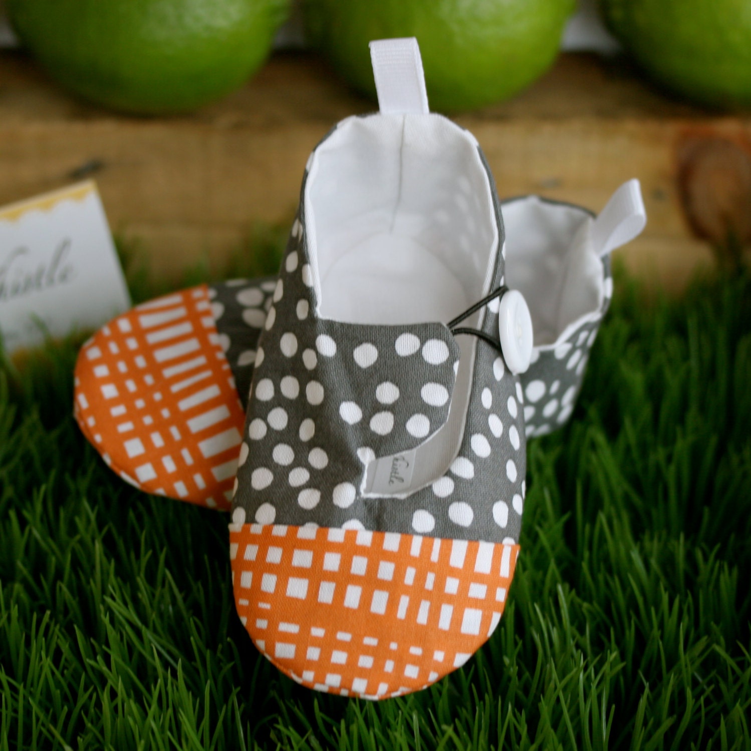 Baby Boy Shoes - Gray and Orange  - Soft Sole Baby Booties