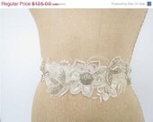 20% OFF Rhinestone Bridal Sash with Sheer Flowers and Vintage Rhinestones in Ivory MADE T0 ORDER