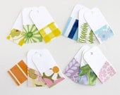 Vintage Fabric Covered Shipping - Gift - Hang Tags Small 12 pack - Pink, Blue, Yellow, Green, Orange, Purple