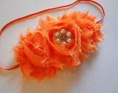 Orange Shabby Chic Chiffon Flower Headband -  Hair Accessories. Baby Hair Accessories. Girl Hair Accessories. Orange Flower Headband