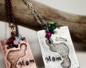 Footprint mother's necklace with 3 birthstone crystals choose left or right facing copper or aluminum