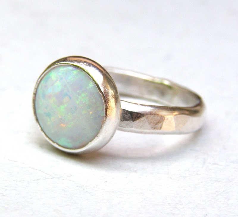 White Opal ring Fine Statement ring  Silver ring, trending ring . Stacking ring,Gemstone - Recycled silver sterling ring Made to order