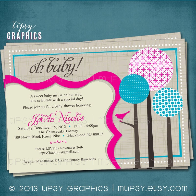 Bird on a Branch. Modern Forest Baby Shower Invite by Tipsy Graphics. Any colors and text. Il_170x135