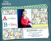 Alphabet Birthday Party ABC Photo Card Invitation. Any colors and text by Tipsy Graphics Il_170x135