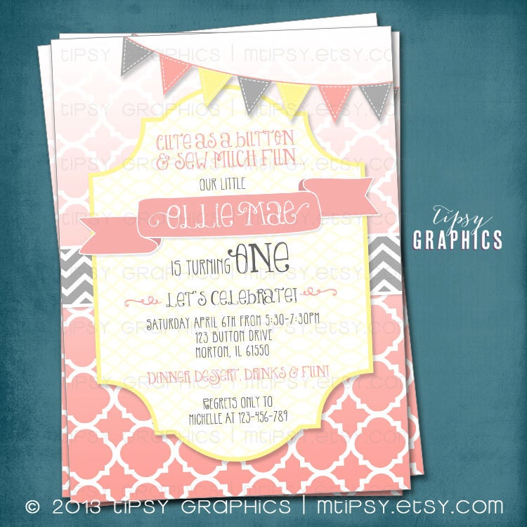 Sew Much Fun. Ombré Quatrefoil Birthday / Baby / Bridal Shower Invite By Tipsy Graphics Il_570xn