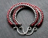 Handmade red beaded hoops, Czech glass seed bead, copper, red hoops, oxidized, medium, wire wrapped, Mimi Michele Jewelry