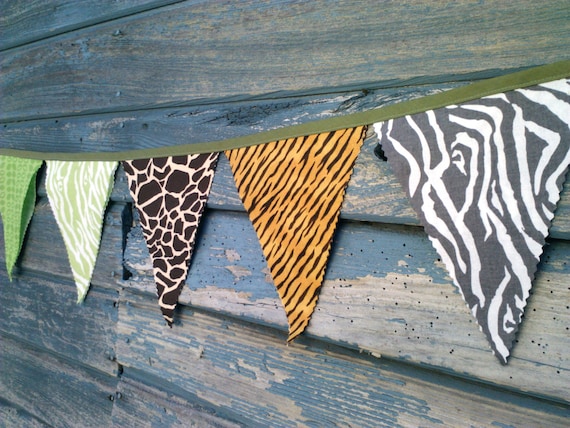 Safari Bunting Flags - Jungle theme Fabric Pennants animal prints Il_570xn
