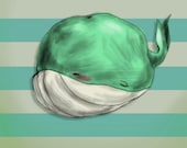 Tubby Sketch Whale Original Professional Matte or Glossy Art Print ,japanese,style,beach,ocean,whale,chibi,cute