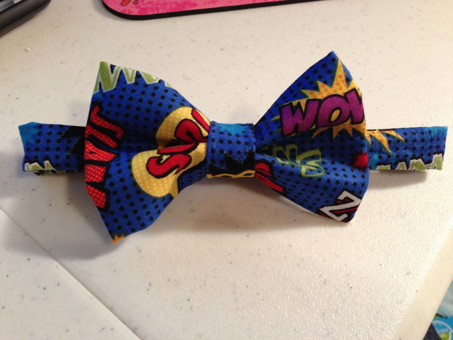 comic books word bubble children's bow tie. Toddler. Neck tie. superhero. cape.