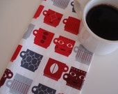Napkins - Robert Kaufman Metro Cafe Red Coffee Mugs Print -  Set of 4  - 10" x 10"  Cocktail Beverage Dessert Luncheon