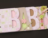 Baby scrapbook album, premade scrapbook, word chipboard album, baby shower gift, newborn, baby girl, pink-BG11