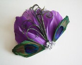 Peocock Fascinator - Peacock Headpiece - Purple Peacock Bridal Fascinator - Purple Peacock Bridal Headpiece - Peacock Bridesmaid Headpiece