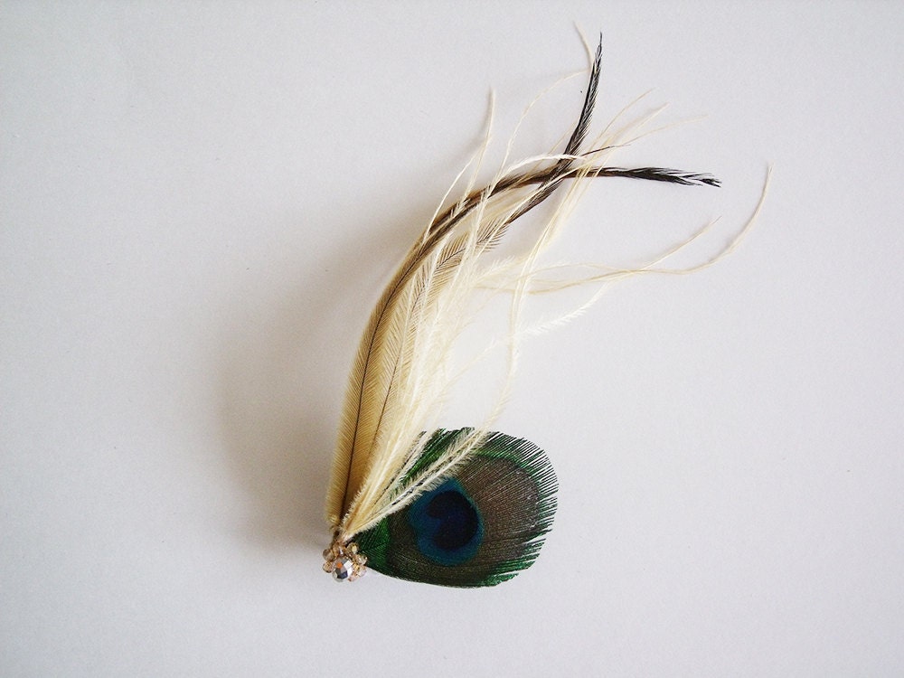 Peacock Hair Clip - Peacock Headpiece - Yellow Peacock Bridal Hair Clip - Yellow Peacock Bridesmaid Hair Clip - Peacock Bridesmaid Headpiece