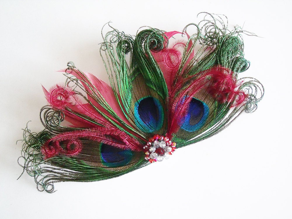 Bridal Fascinator - Peacock Headpiece - Sangria Peacock Bridal Fascinator - Sangria Peacock Bridal Headpiece - Peacock Bridesmaid Fascinator
