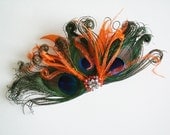 Bridal Fascinator - Peacock Headpiece - Orange Peacock Bridal Fascinator - Orange Peacock Bridal Headpiece - Peacock Bridesmaid Fascinator
