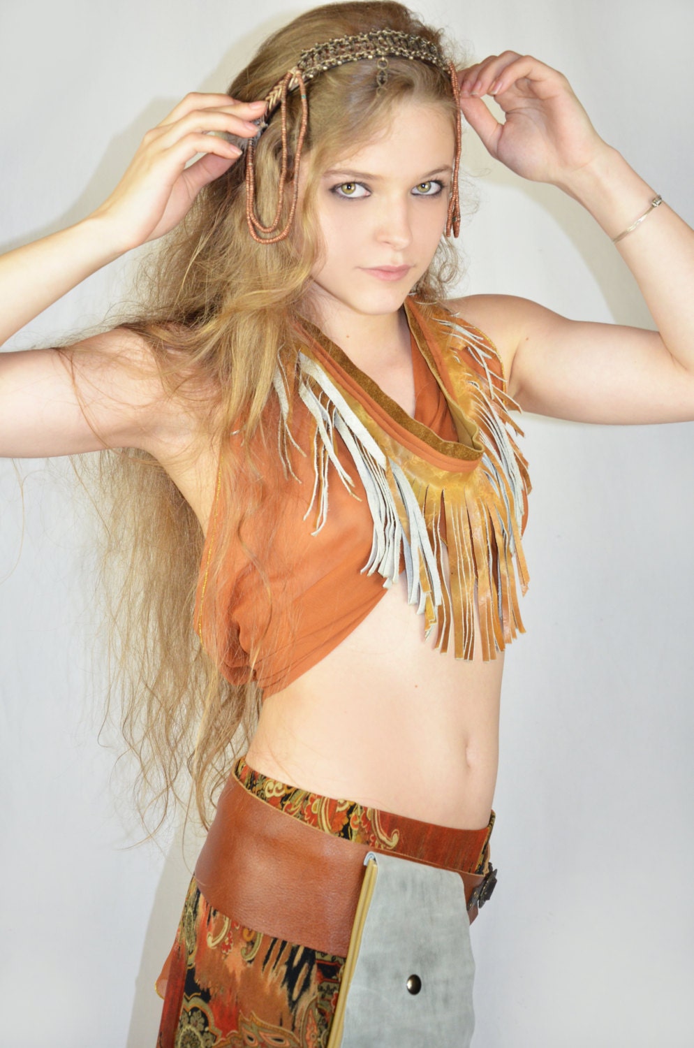 Lioness Pride SHEER Amber and LEATHER HALTER