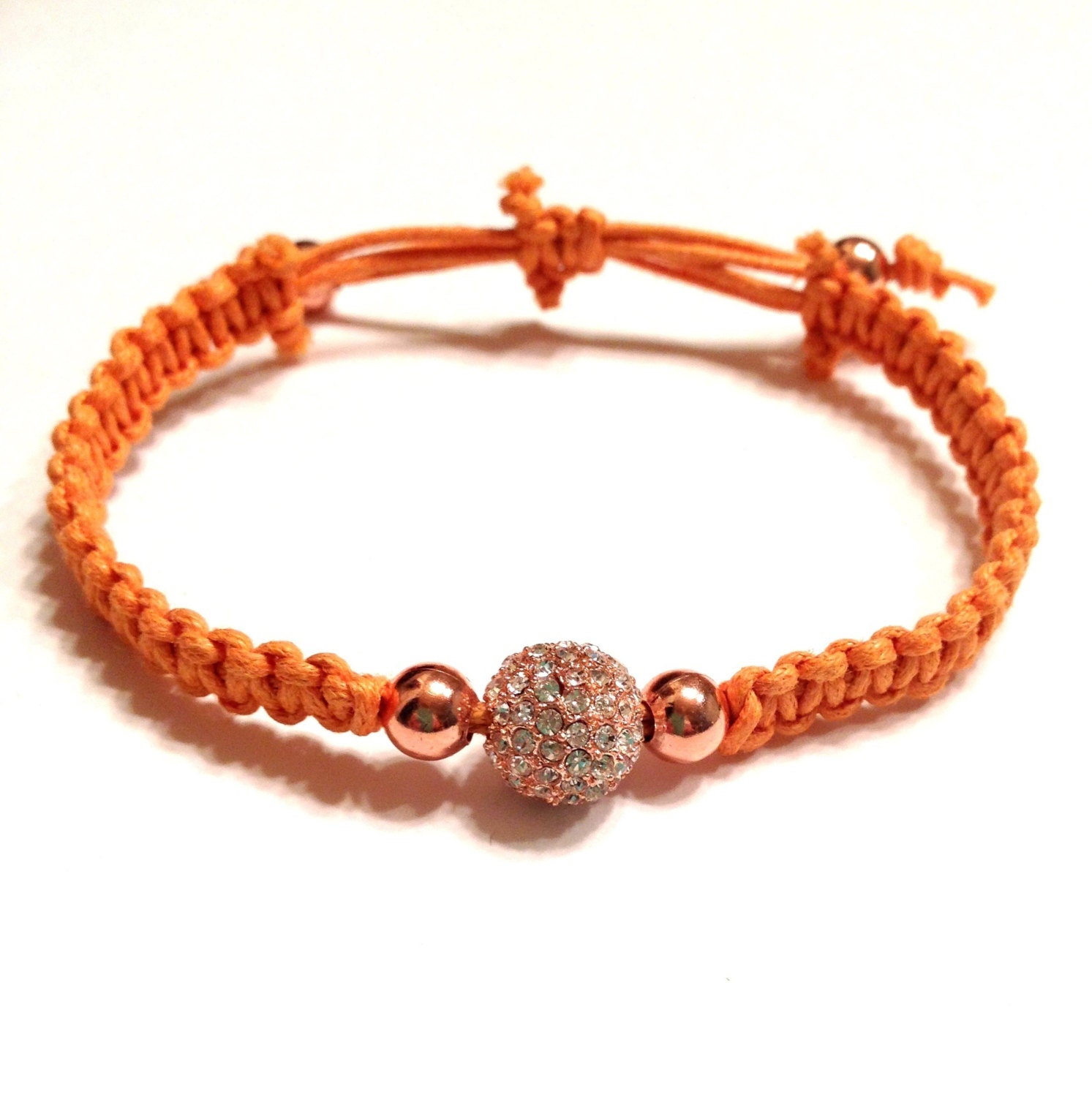 Orange Citrus Macramé Rose Gold Rhinestone Pave Beaded Bracelet Arm Candy Jewelry Stackable Dollar Shipping Party 