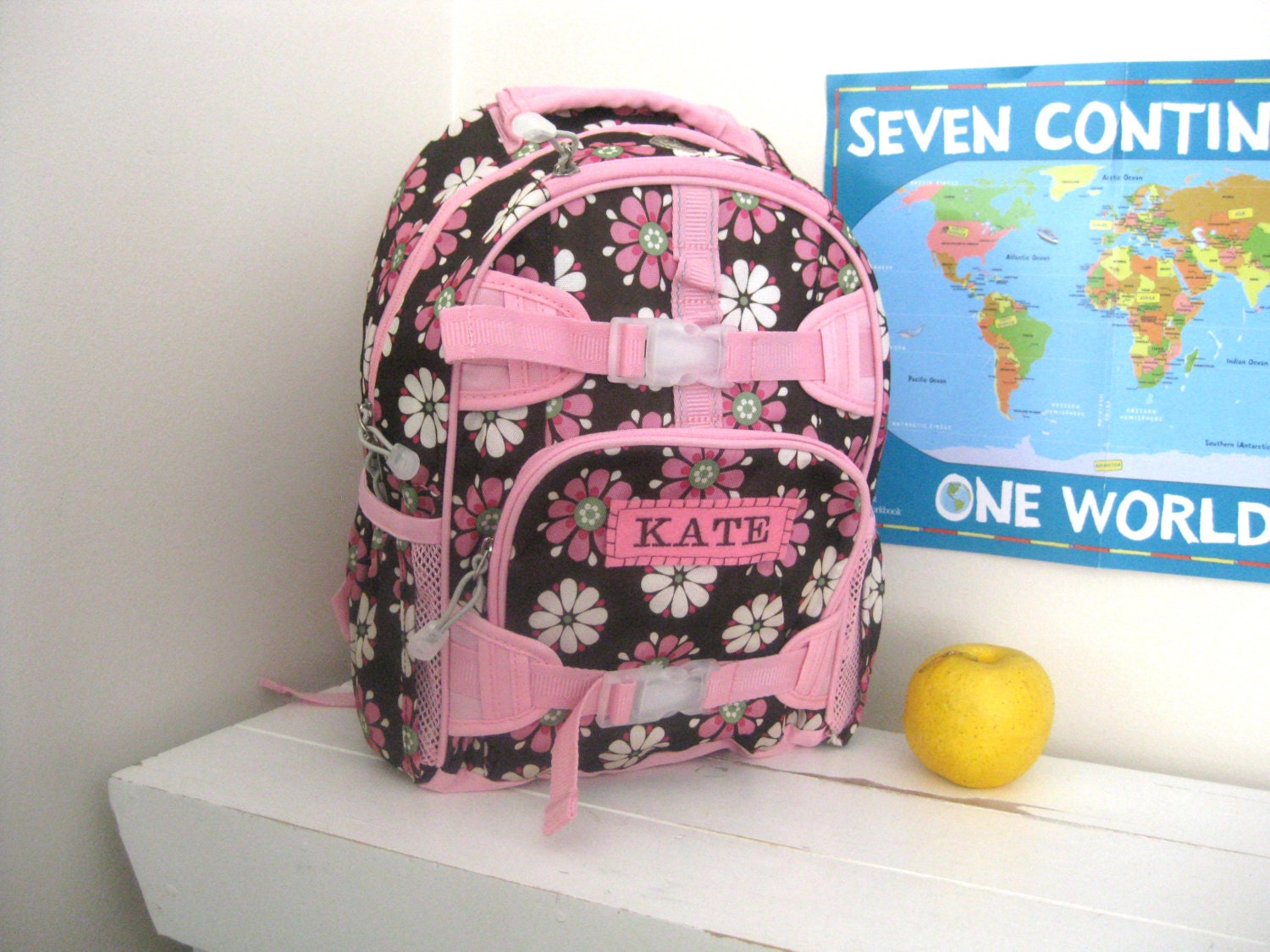 Upcycled  Pottery Barn Backpack With Monogram (Small Size) -- Chocolate Daisy