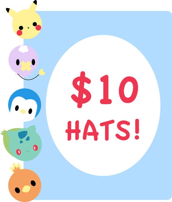 Ten Dollar Pokemon Hats - Cosplay Hat , Anime, Kawaii
