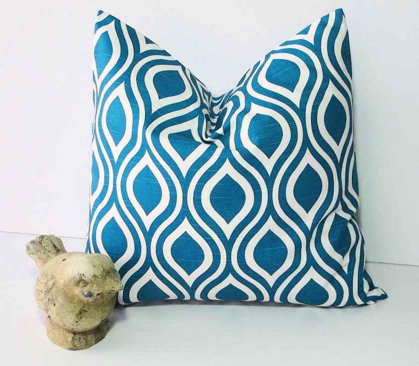 TURQUOISE Pillow ONE 18" Modern Nicole decorator pillow COVER 18 x 18 inches Deep Teal Throw Pillow Feather Ikat