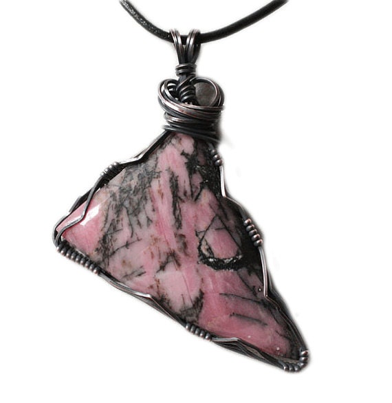 Rhodonite Pendant Wrapped in Copper Wire