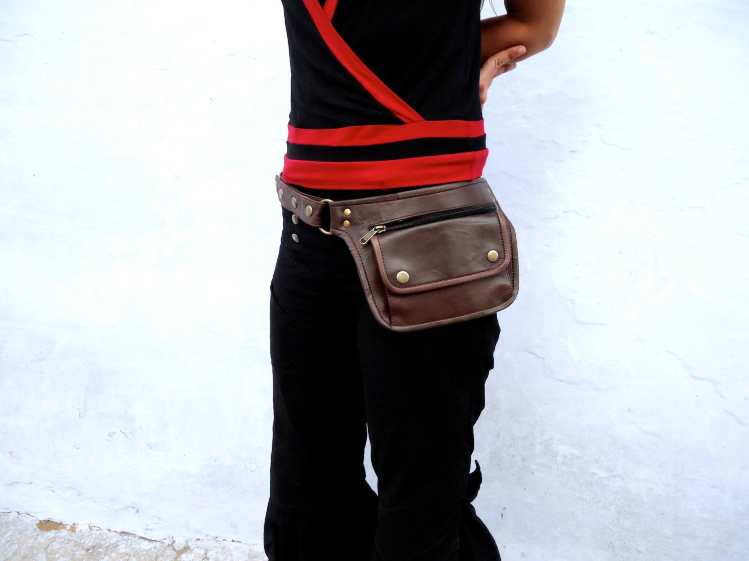 Utility Belt Leather Belt Bag Hip Bag in Medium Brown Pocket Belt