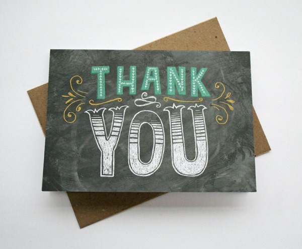 Thank You Card - Chalkboard / Hand Lettering / Typography / Thanks / Vintage / Chalkbord Art - stephsayshello